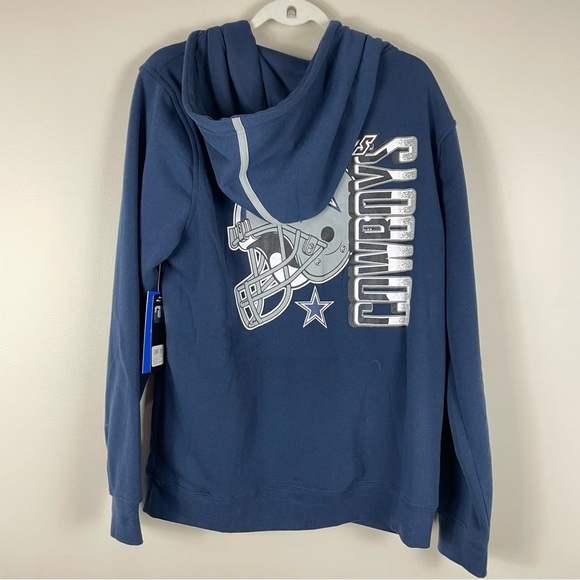 NFL Cowboys Full Zip Sweater Mens Large Navy Blue Pockets Hooded Jacket Football - Picture 1 of 8